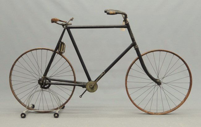 Columbia Chainless Bicycle: C. 1895 Columbia model 50 chainless pneumatic safety bicycle. Leather hammoch saddle as is, correct Columbia pedals, needs tires. Good original untouched condition.