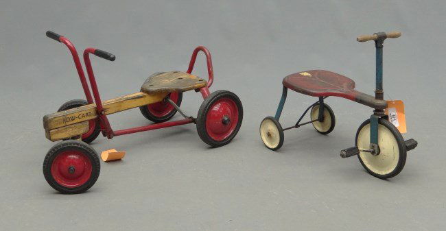 Child's Bicycle Lot: Lot including C. 1950's Radio Flyer "Row Cart" along with 1930's tricycle in orig. paint. Good condition. Pedaling History Museum Collection.