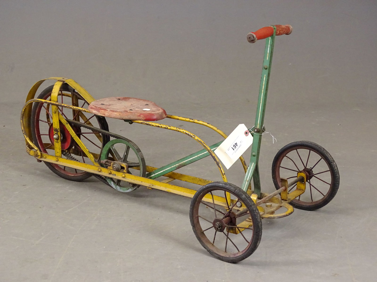 Irish Mail Scooter: Vintage Irish mail three wheeled scooter. 38" L.. Fair condition. Meltz Collection Columbia County New York.