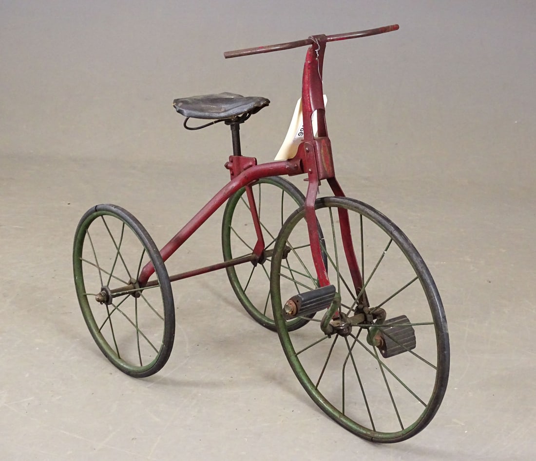 1920's Strap Steel Tricycle: 1920's child's strap steel tricycle. 29" L., 26" Ht.. Original condition. Sidqay Jopliff Company. Meltz Collection Columbia County New York.