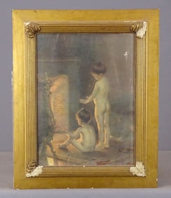 Painting: Children in Front of Fireplace