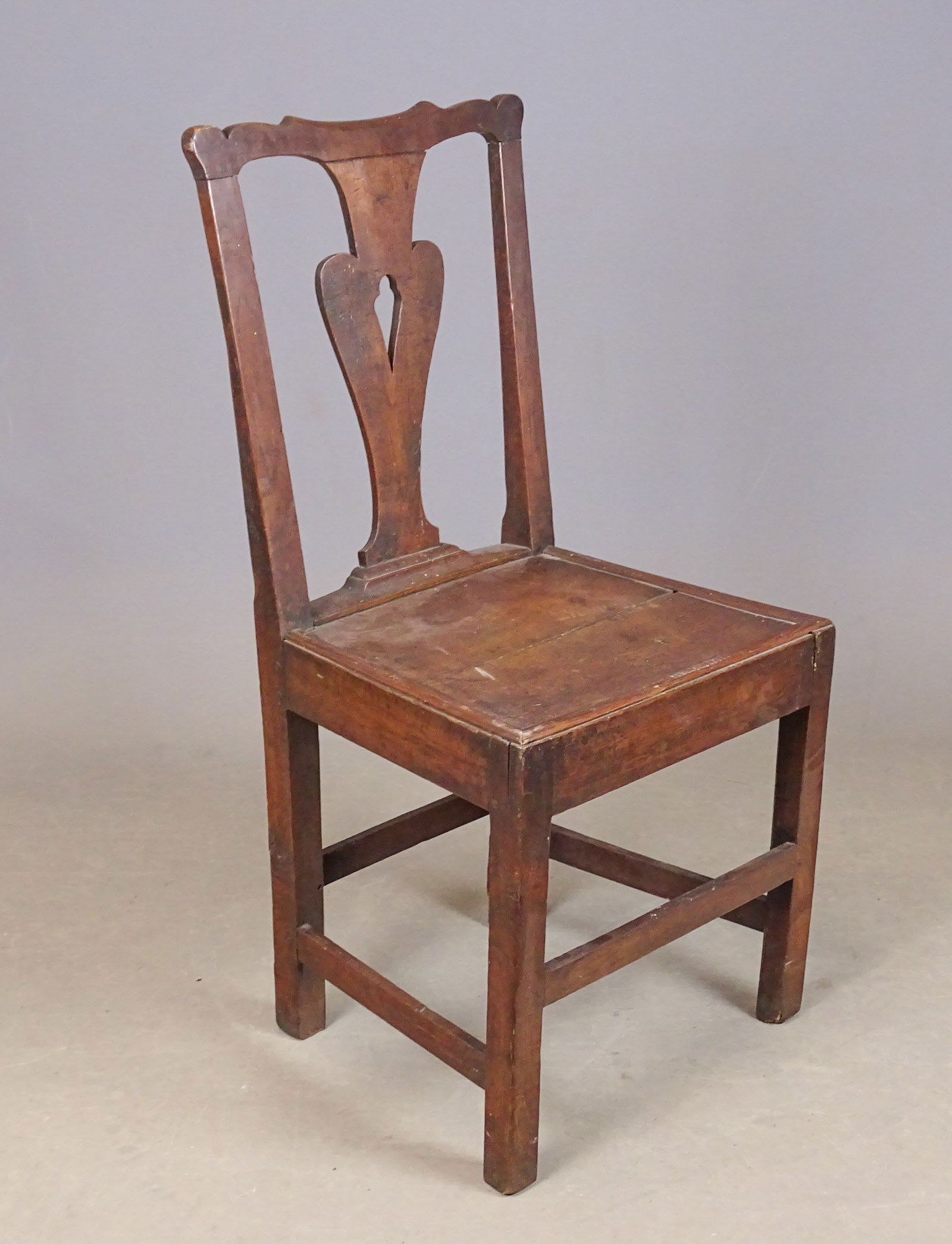 18th c. English Chair: 19th c. English oak plank seat chair. 18" seat Ht., 37" overall Ht..