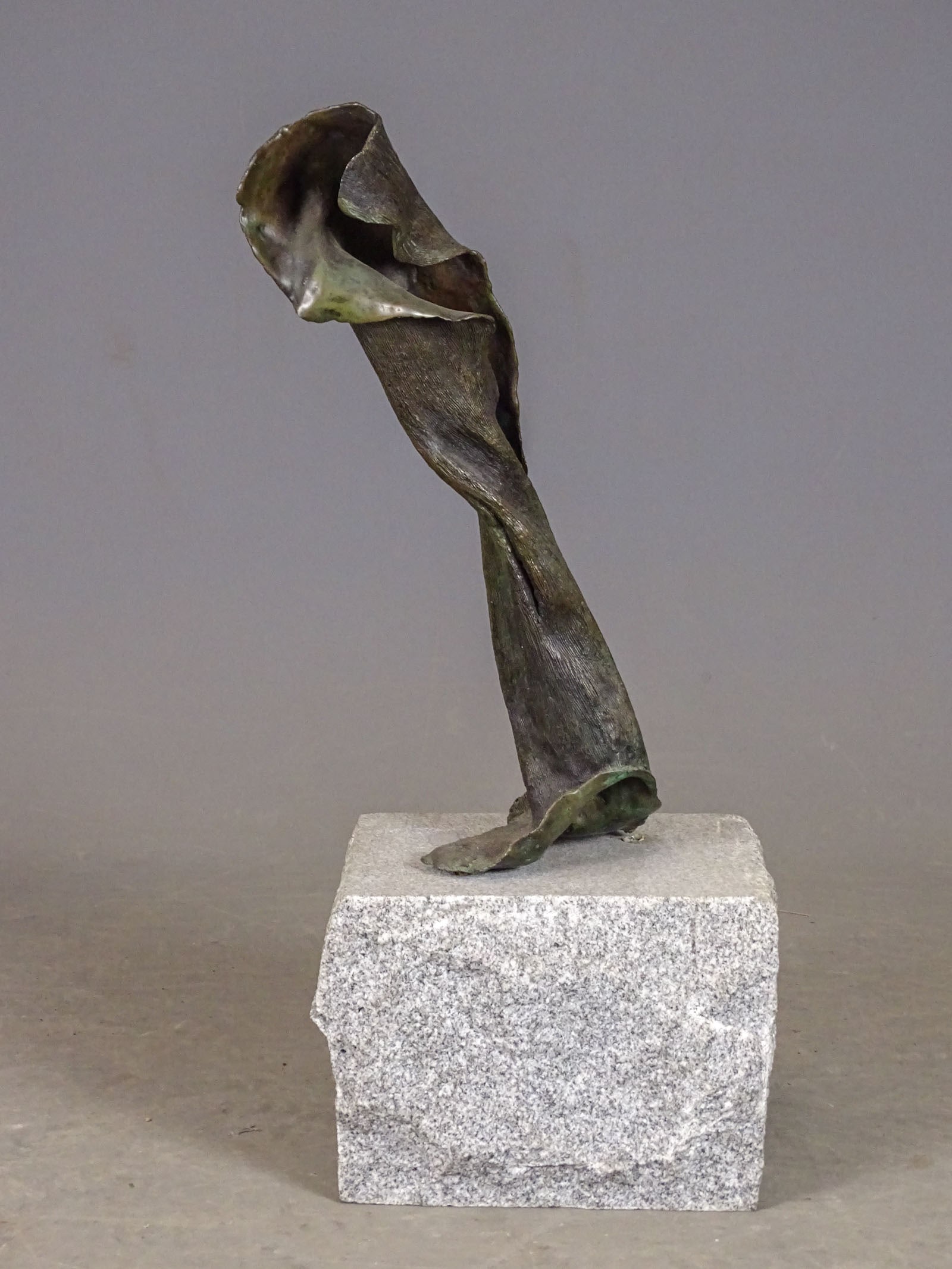 Brutalist Sculpture: Bronze Brutalist sculpture on stone base. 26" Ht..