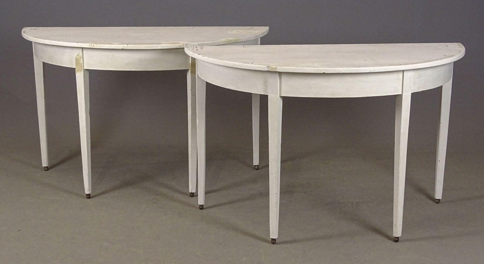 Pair Console Tables: Pair of console tables in white paint. 47" x 23" x 30" Ht..