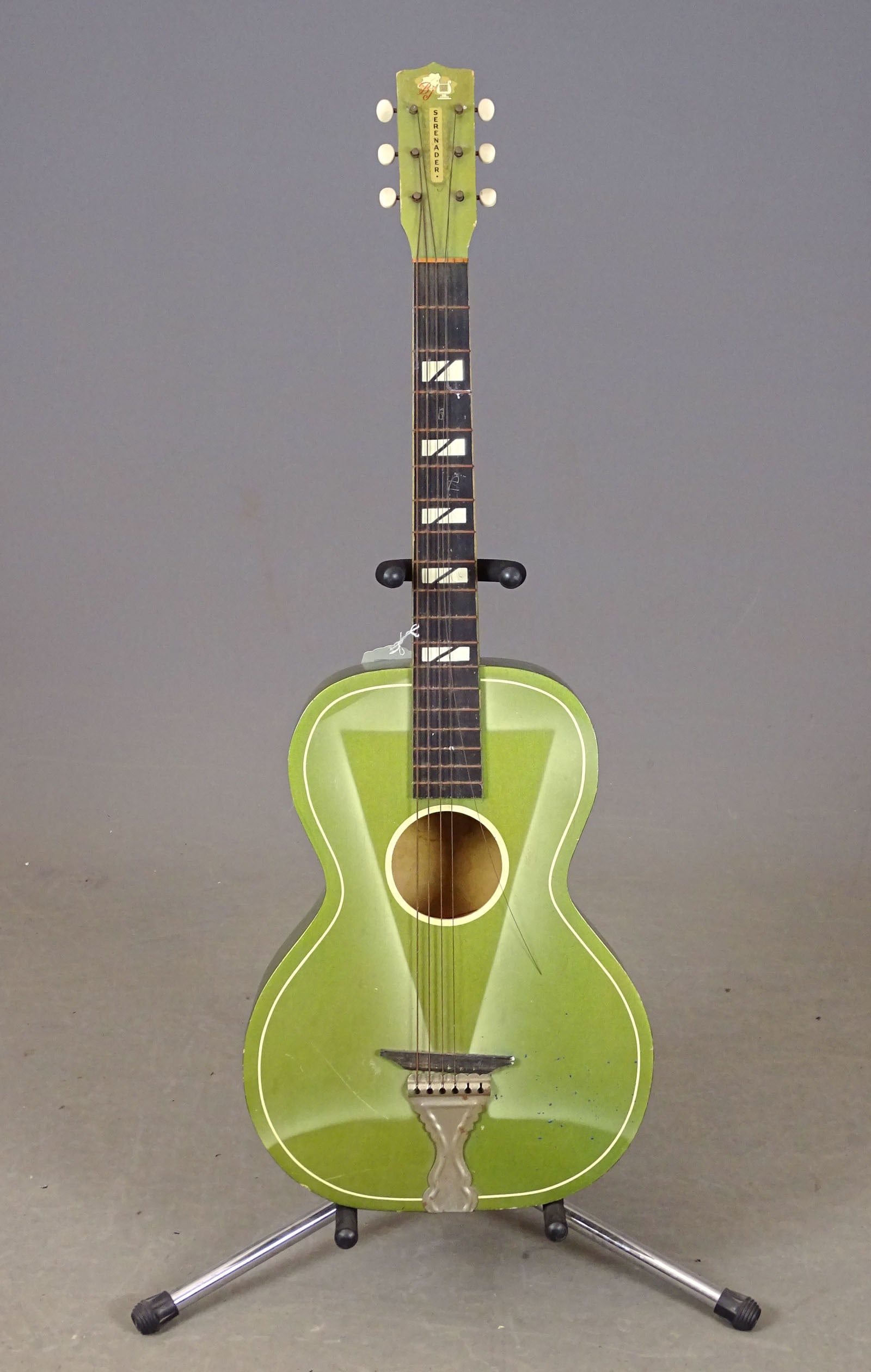 B & J Acoustic Guitar: B & J "Serenader" acoustic guitar. C. 1950s. With case.