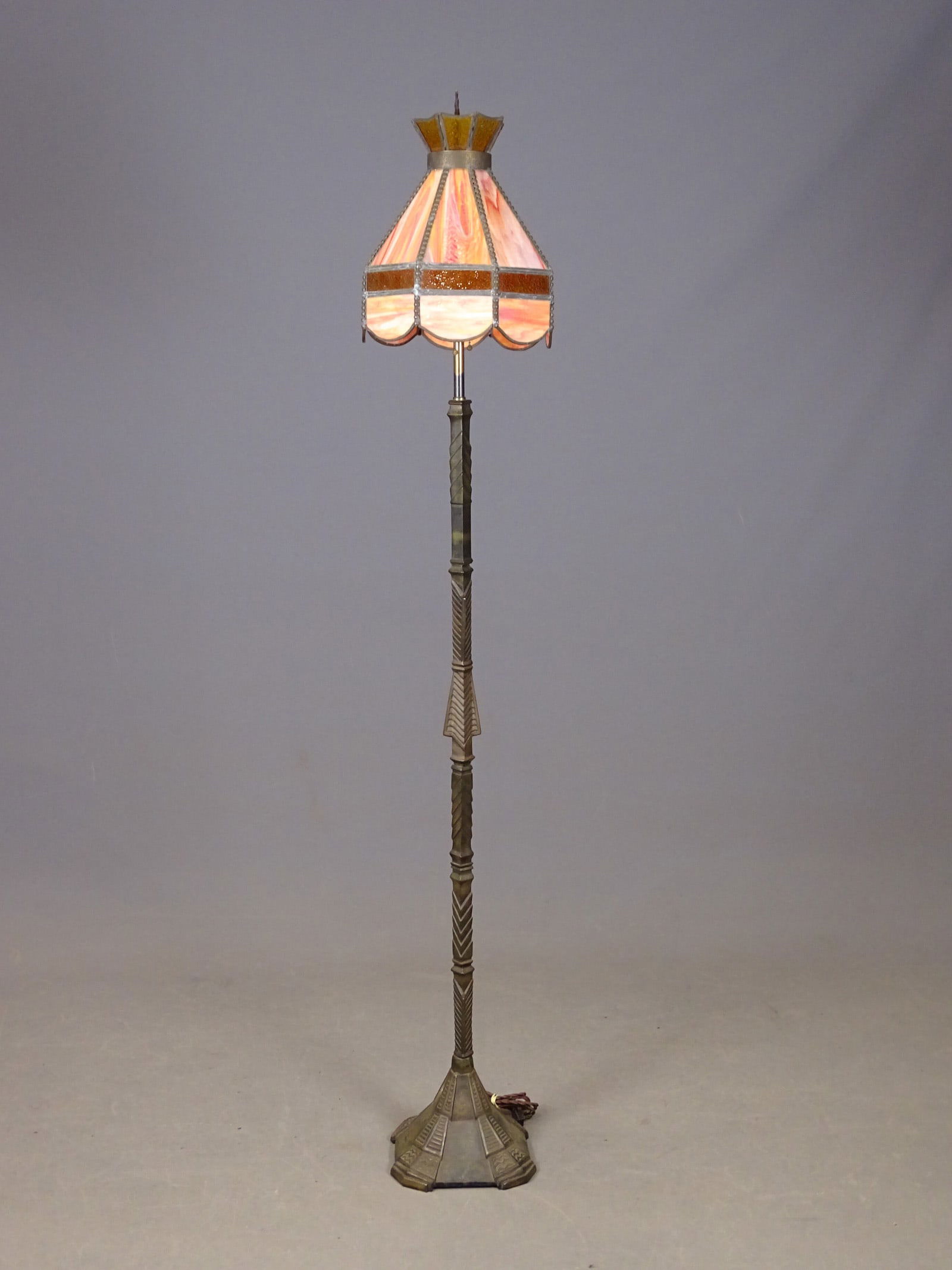 Art Deco Floor Lamp: Cast iron Art Deco floor lamp, base marked "BP 640". 66" Ht.