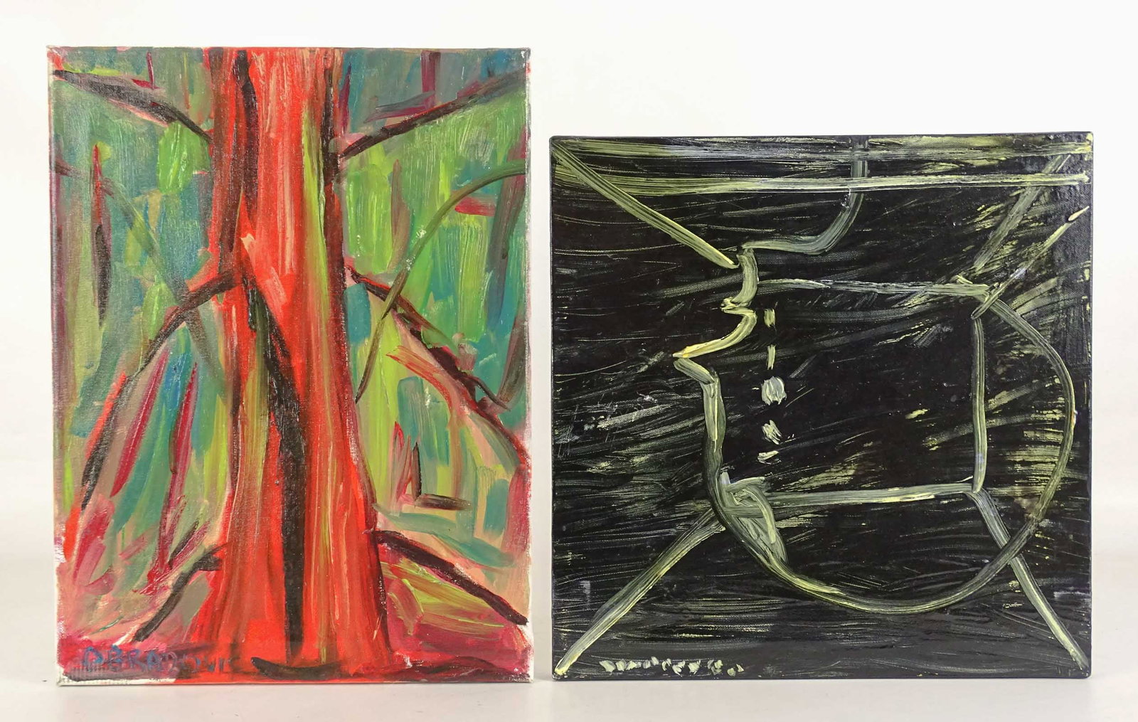 Painting Lot: Justin Obradovic (Canadian active): Painting Lot: Justin Obradovic (Canadian active), (2) abstracts. Oil on canvas. 16" x 12" and 14" x 13 1/2".