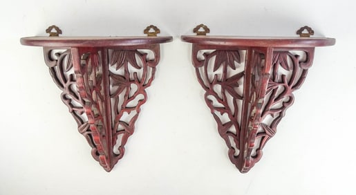 Pair Carved Wall Shelves