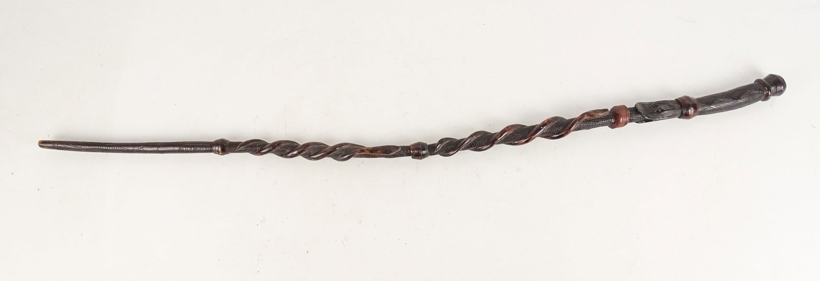 Folk Art Cane: Early folk art snake carved cane. 37" L..
