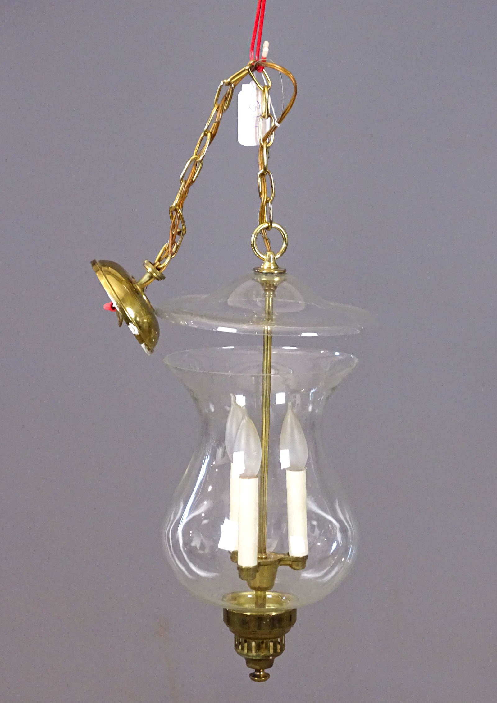 Hanging Hall Lamp: Hanging clear glass hall lamp fixture (21" Ht. plus chain).