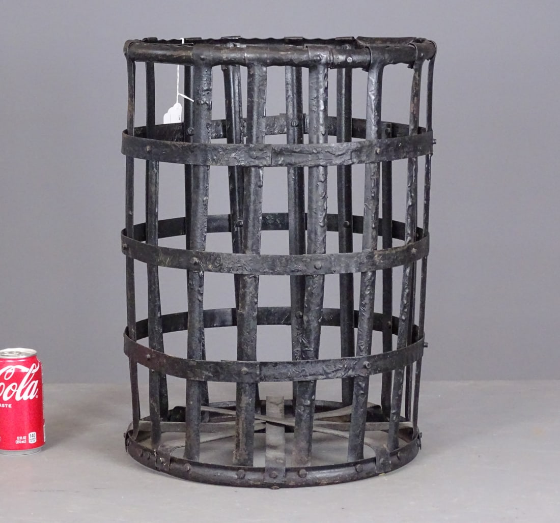 Vintage Metal Painted Basket: Vintage metal painted basket. 14" D., 20" Ht..