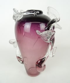 Cranberry Vase with Leaves
