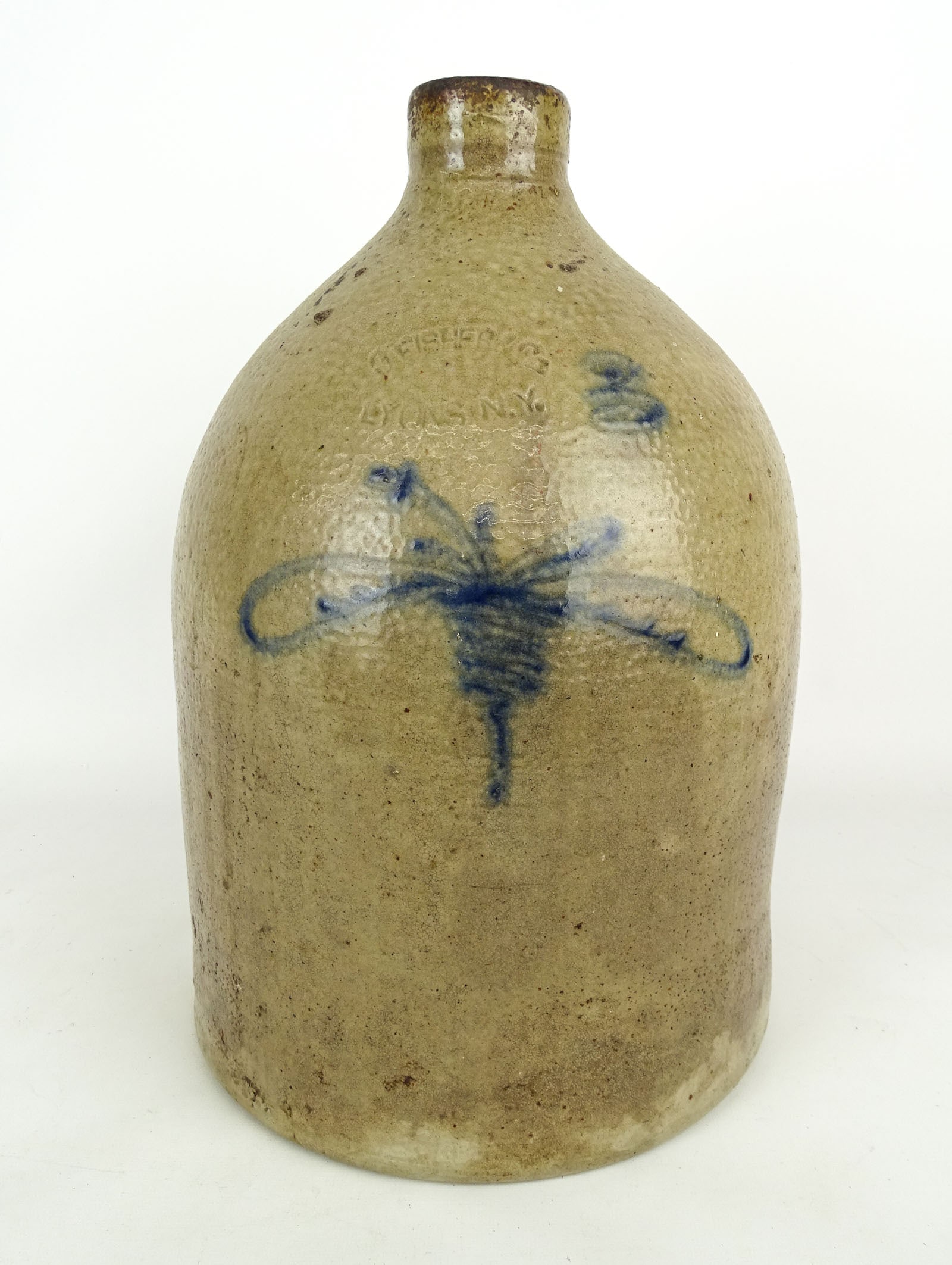 Dragonfly Crock: Fisher & Co., Lyons NY. 3-gallon crock with dragonfly decoration.