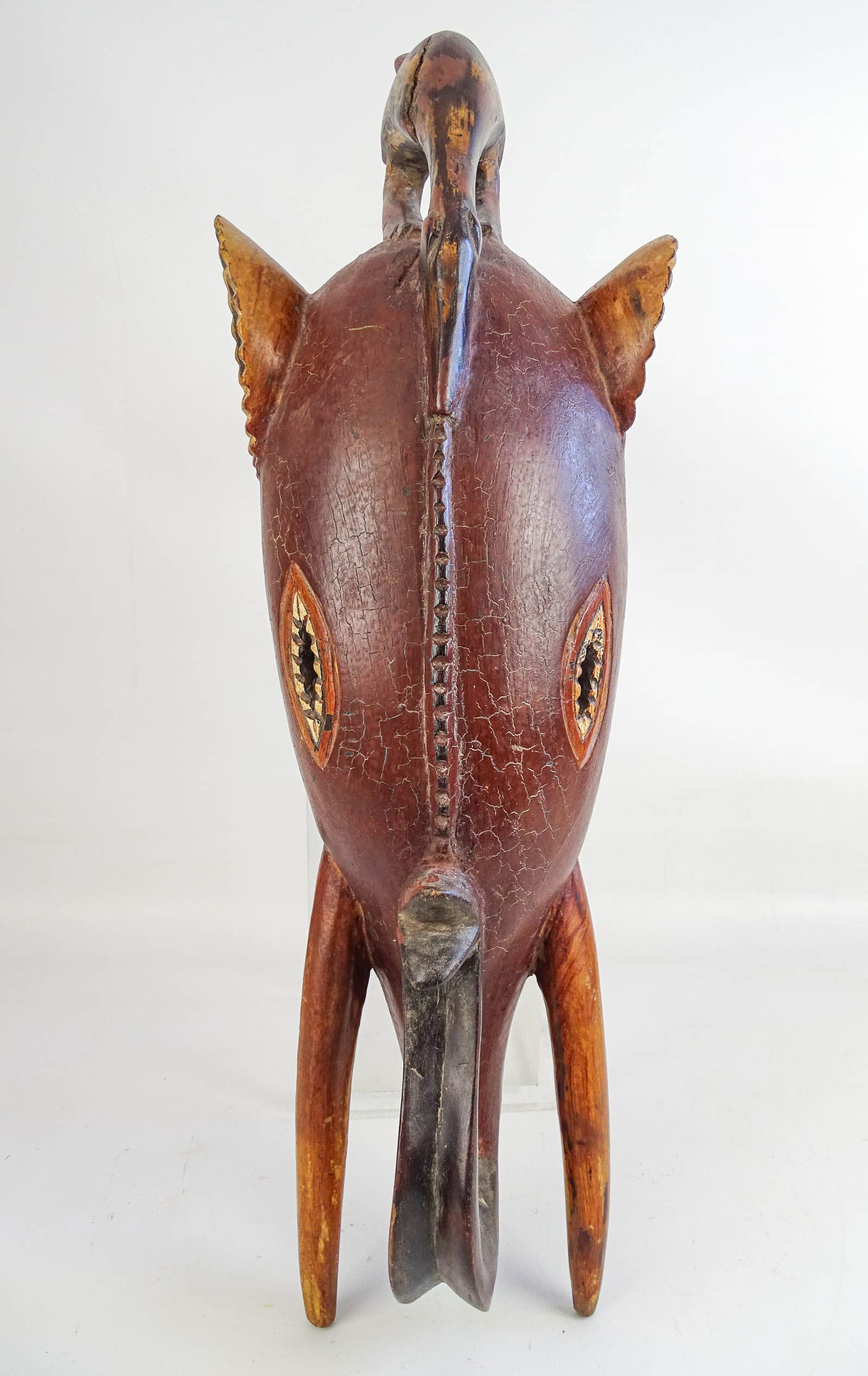 African Elephant Mask: Carved wooden African elephant mask. 24" L..