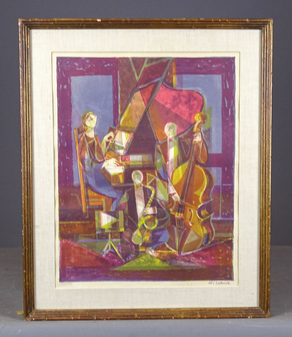 Lithograph: Lithograph, abstract musicians in concert. Camille Hilaire (1916-2004). Frame 24 1/2" x 20 1/2".