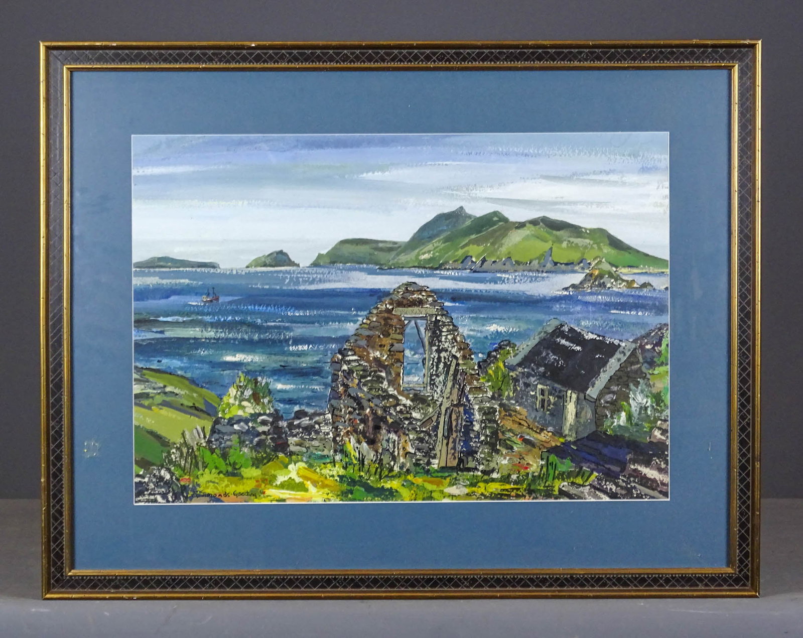 Harborscape: Harborscape painting, Ireland. Maria Simmonds Gooding (b. 1939). Frame 22 1/4" x 28 3/4".