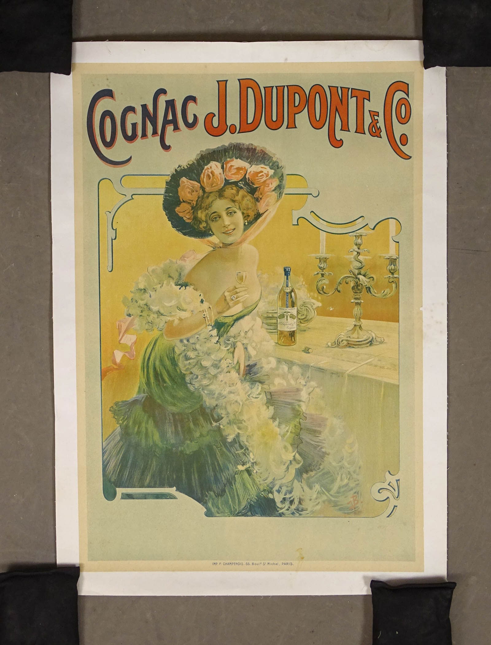 French Poster: French poster, "Cognac J. Dupont + Co.", artist signed. 37 1/2" x 26 1/2".