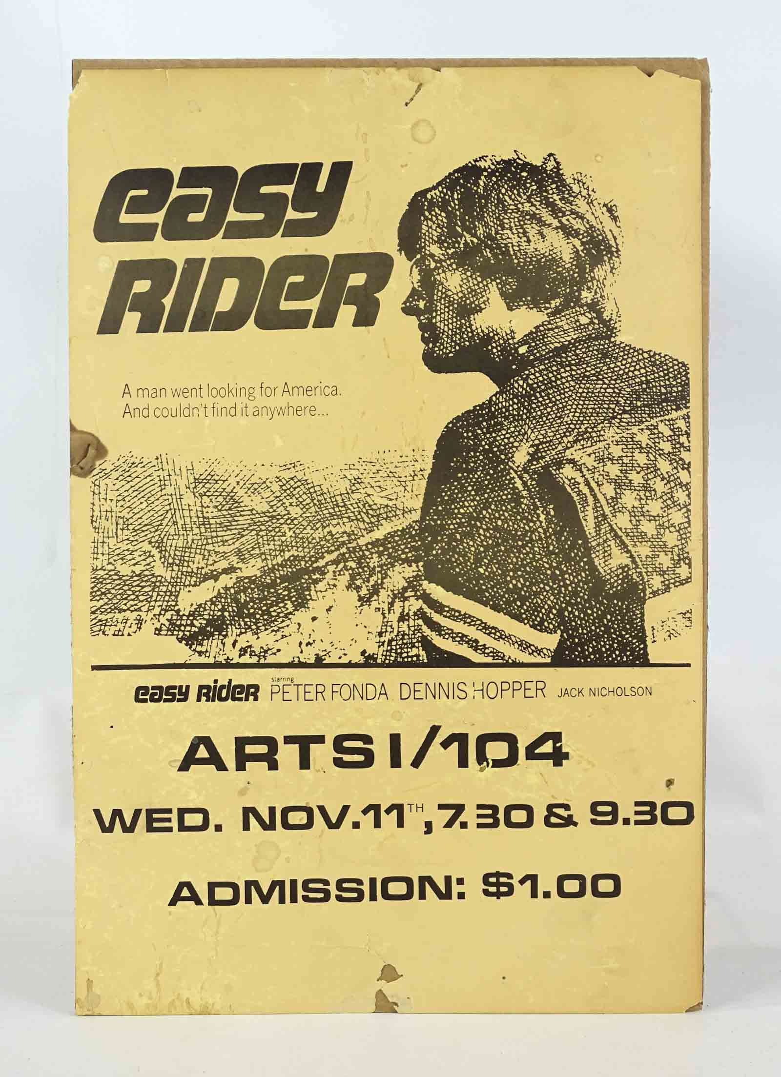 Easy Rider Movie Poster: Period cardboard Easy Rider movie poster. 18" x 12". Fragile. Please note items must be removed/picked up/shipped within 2 weeks after the auction.