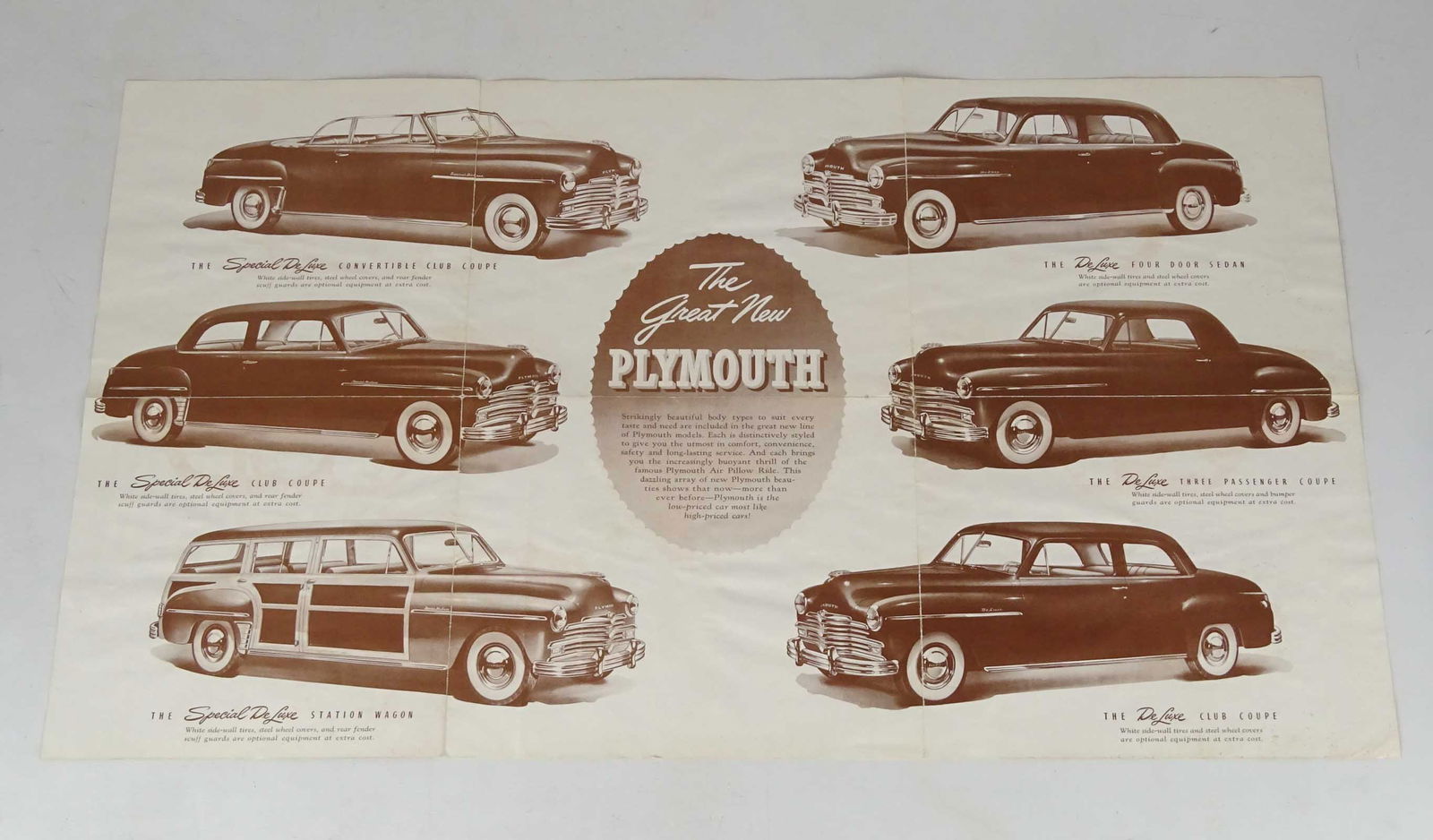 Plymouth Poster: Vintage Plymouth foldout poster. Folded as issues. Please note items must be removed/picked up/shipped within 2 weeks after the auction.