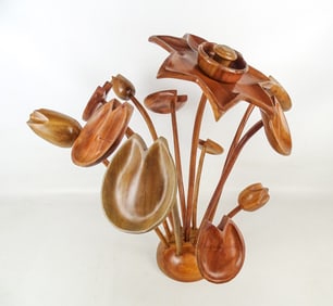 Mid Century Wooden Tulip Sculpture