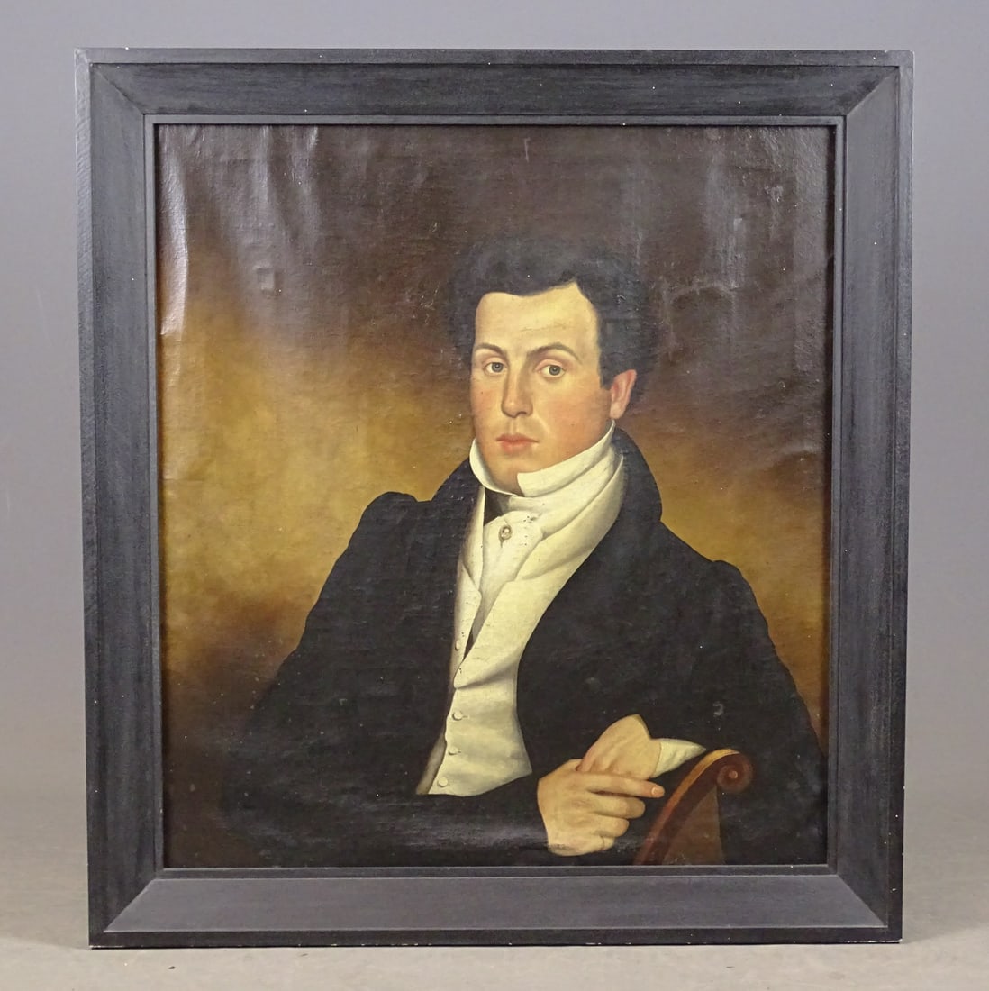 19th c. Portrait of a Man: Painting; 19th c. portrait of a gentleman. Oil on canvas. 32" x 29", overall 38 1/2" x 34 1/2".