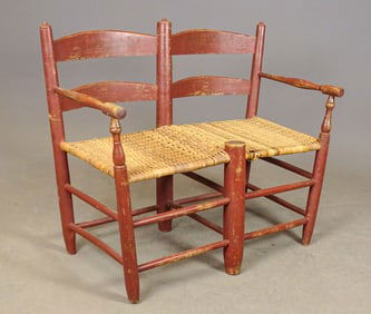 19th c. Signed Double Bench