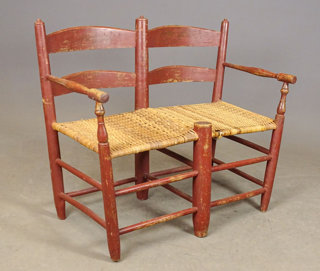 19th c. Signed Double Bench (1 of 6)