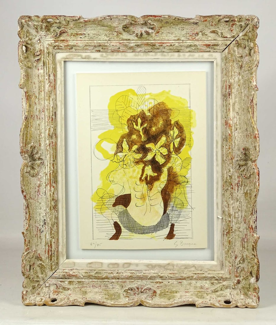 Georges Braque (1882-1963): Georges Braque (1882-1963), lithograph. Numbered 64/75. Bears the signature of Georges Braque. 14" x 10", overall 22" x 18". Mounted to foamcore.