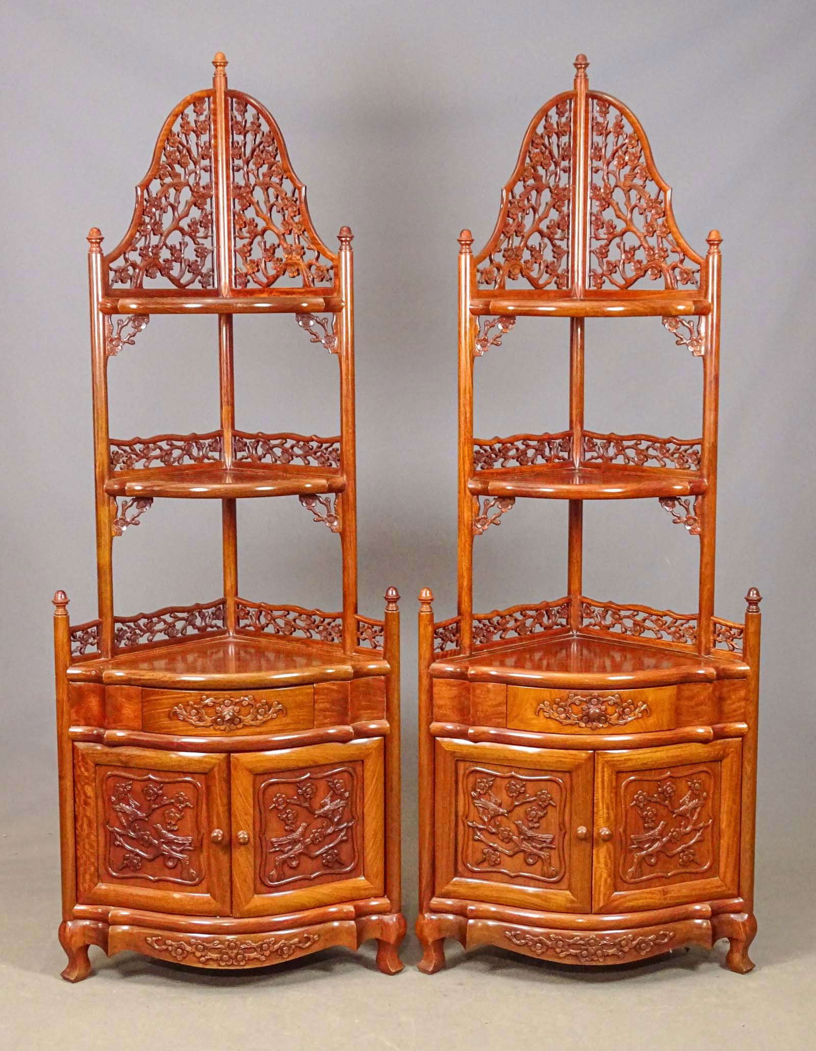 Pair Carved Mahogany Corner Cabinets (1 of 14)