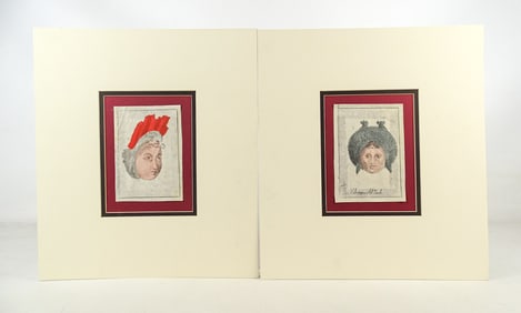 Pair Colored "Ophthalmodouleia" Woodcuts