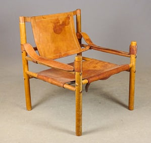 Mid Century Leather and Wood Chair