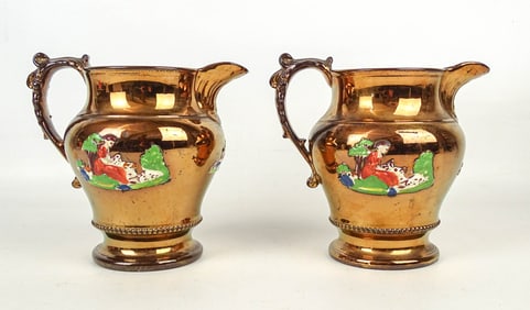 Pair Copper Luster Pitchers
