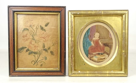 19th c. Watercolor Portrait of a Child