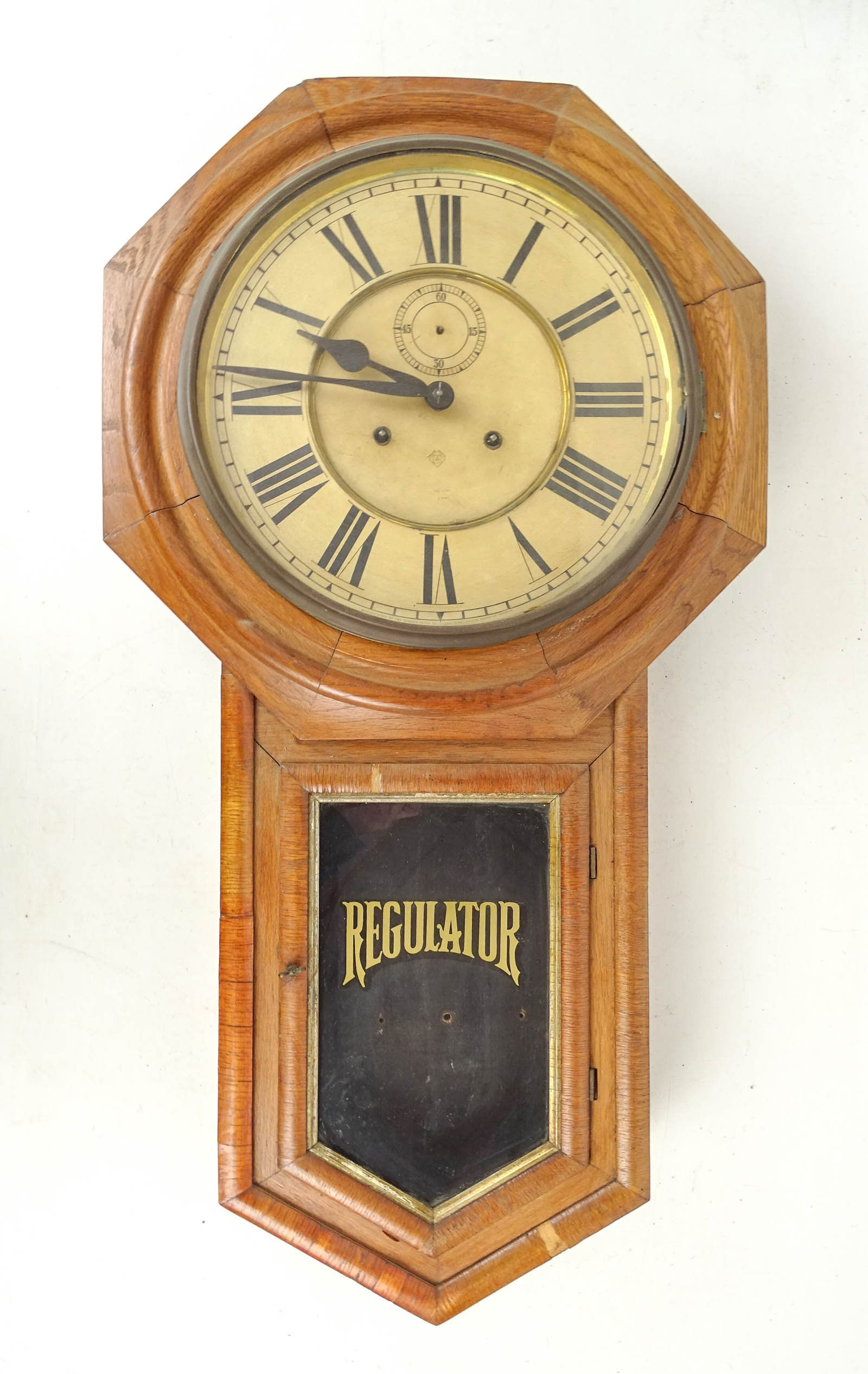 Ansonia Wall Clock: Ansonia oak wall clock. 32" Ht.