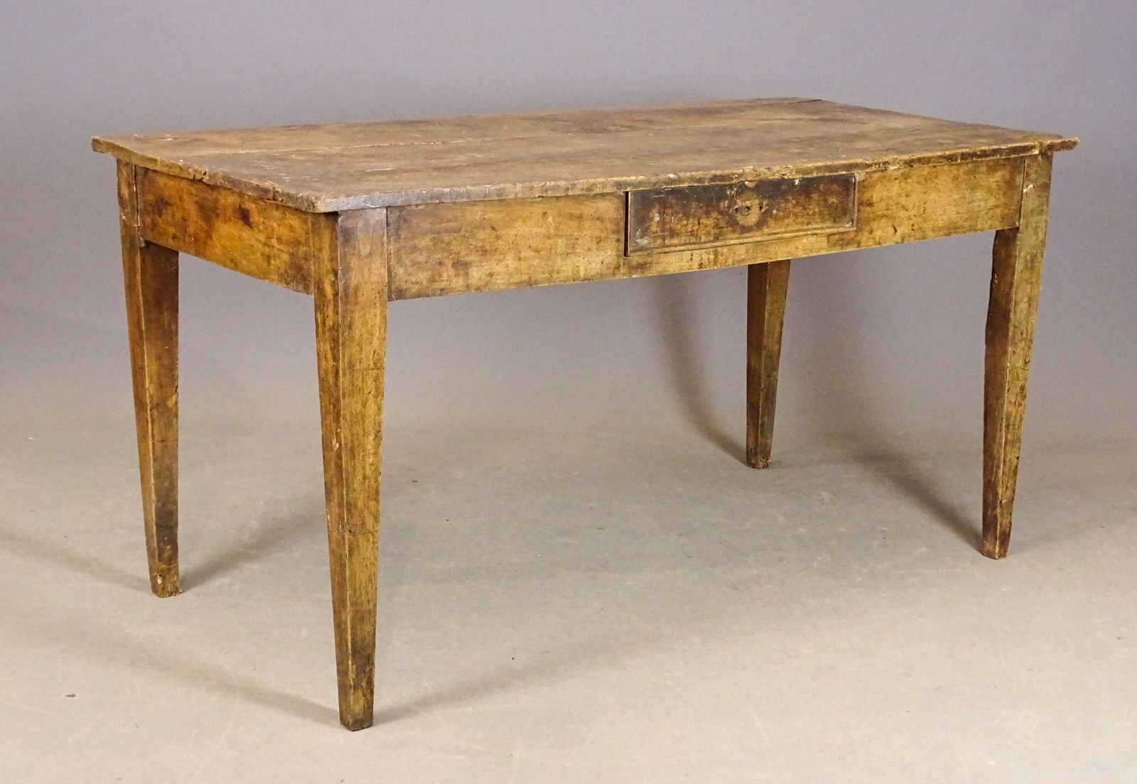 Walnut Farm Table: 19th c. Walnut farm table, having single drawer. 5' 2" x 30 1/2", 31 1/2".