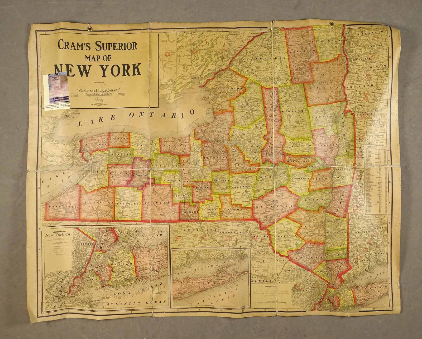 Cram's Map of New York: Cram's Superior map of New York, imperfections (folded). 40" x 50".