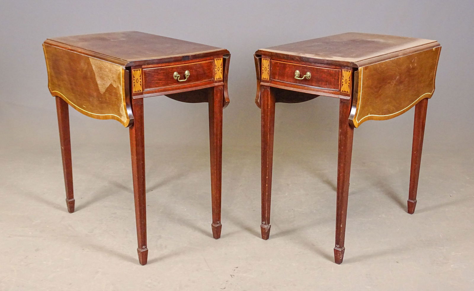 Pair Vintage Inlaid Dropleaf Tables (1 of 9)