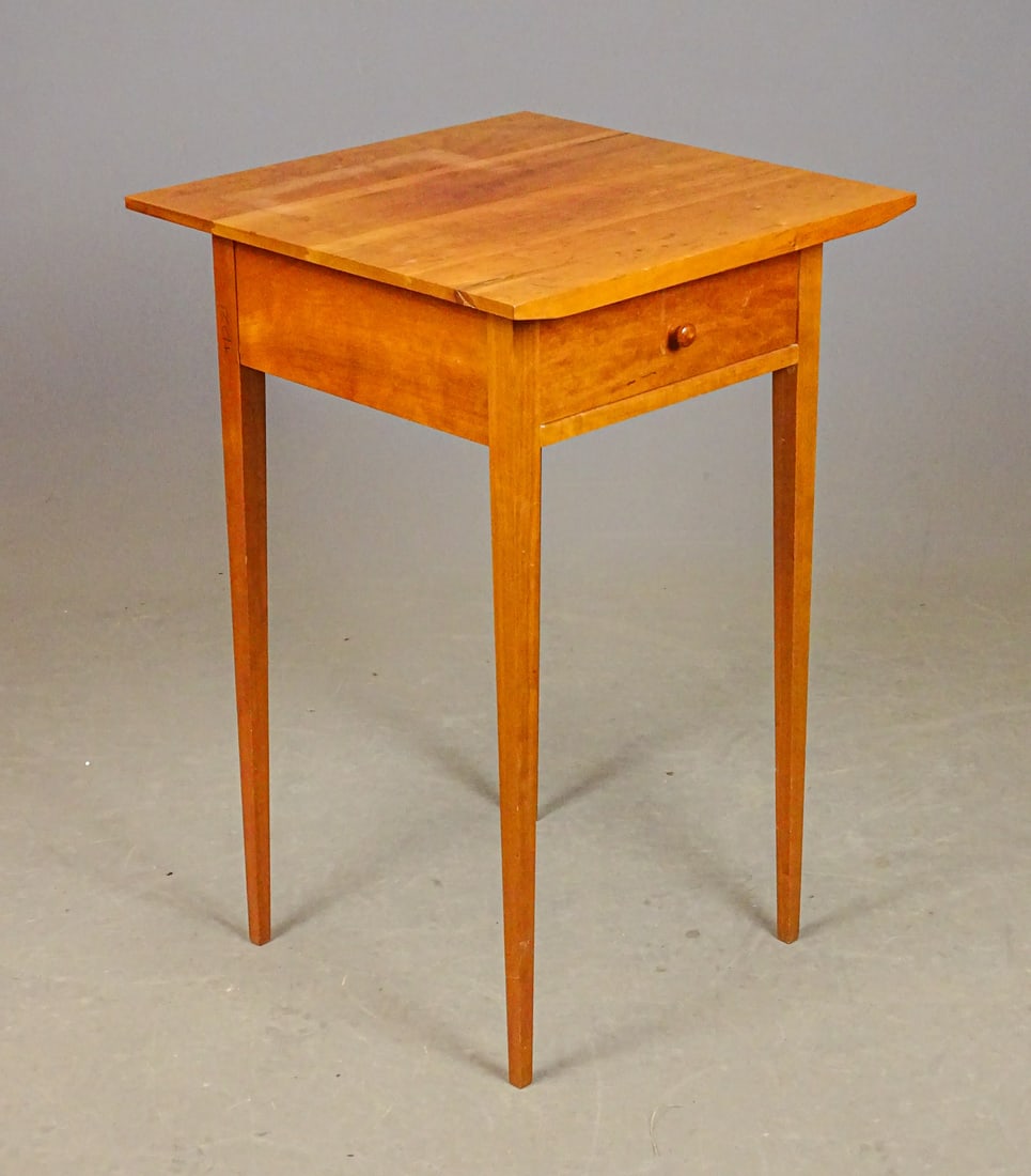 Cherry Stand: Single drawer cherry tapered leg stand. 18" x 18" x 27 1/2" Ht..