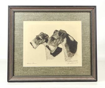 1930's Etching of Dogs