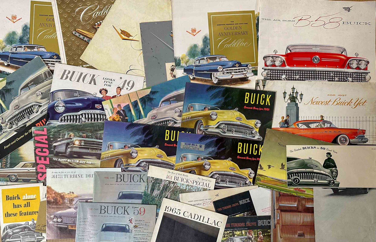 1950's Brochures: 1950's - 1960's Buick and 1950's - 1970's Cadillac brochures, 70 (+) total.