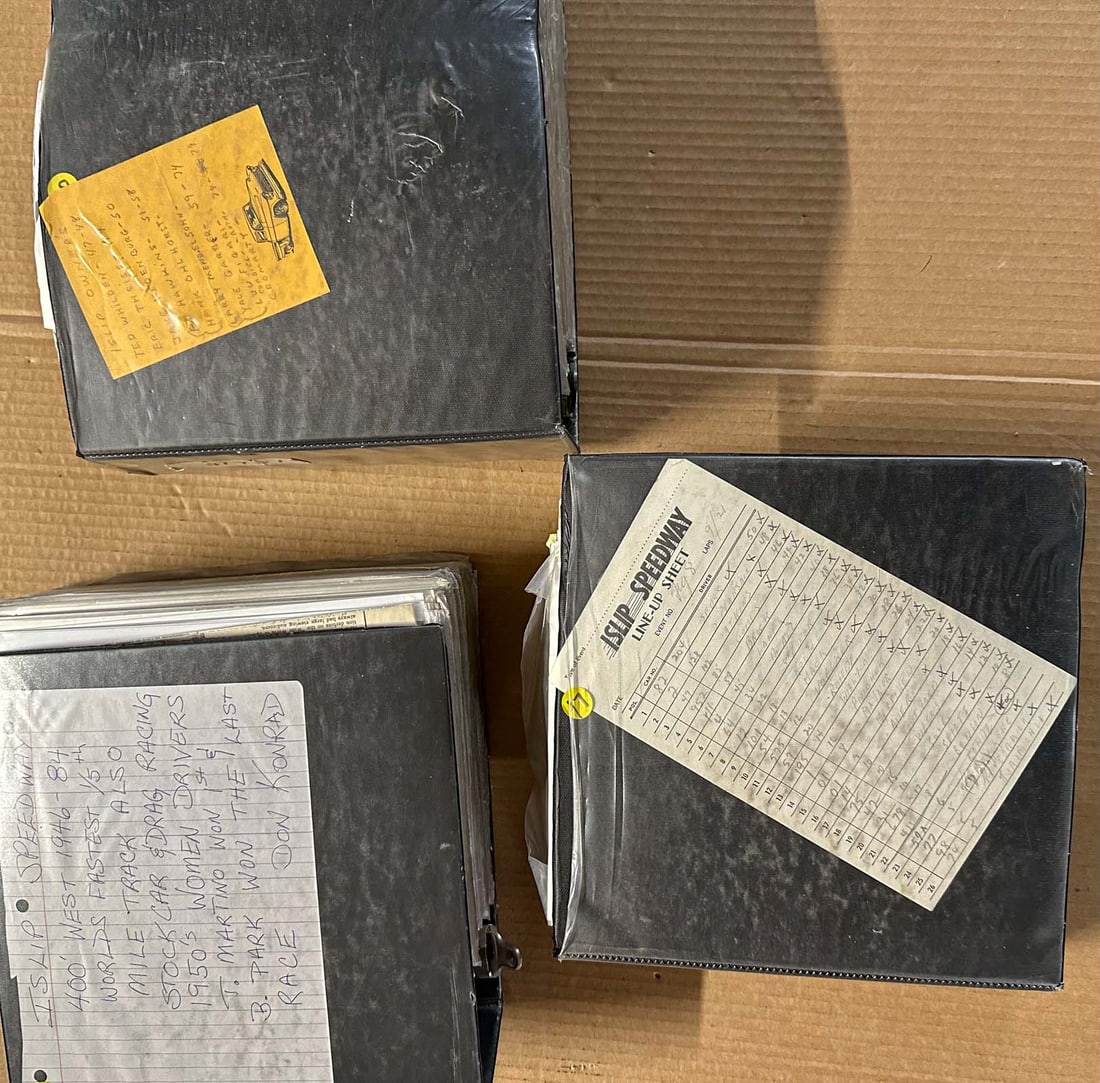 Scrapbooks Lot: Three very heavy scrapbooks covering the Islip, Long Island NY race activities from the 1950's - 1980's, total weight 38 lbs. Marty Himes Racing Museum Collection, Bay Shore New York