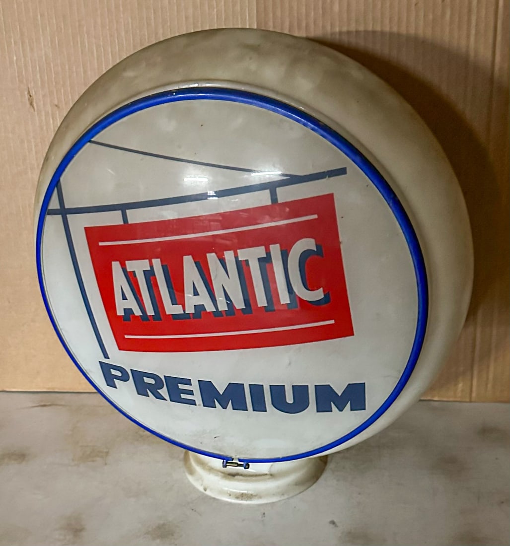 Atlantic Brochures: Atlantic Premium pump globe, milk glass body, 14 inch dia. Meltz Collection, Columbia County New York.