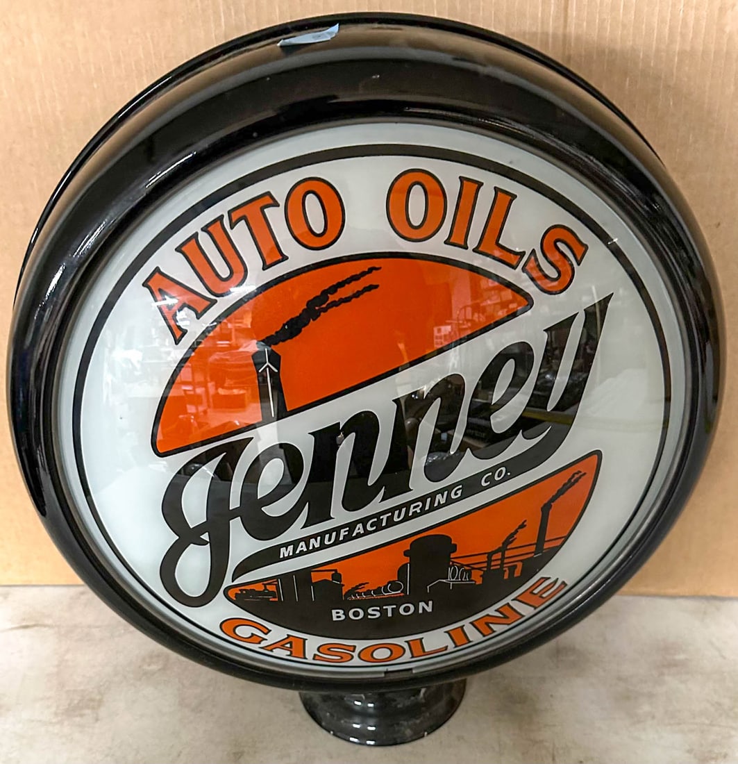 Jenney Brochures: Jenney Auto Oils, Gasoline pump globe, fourteen inch dia face. Meltz Collection, Columbia County New York.