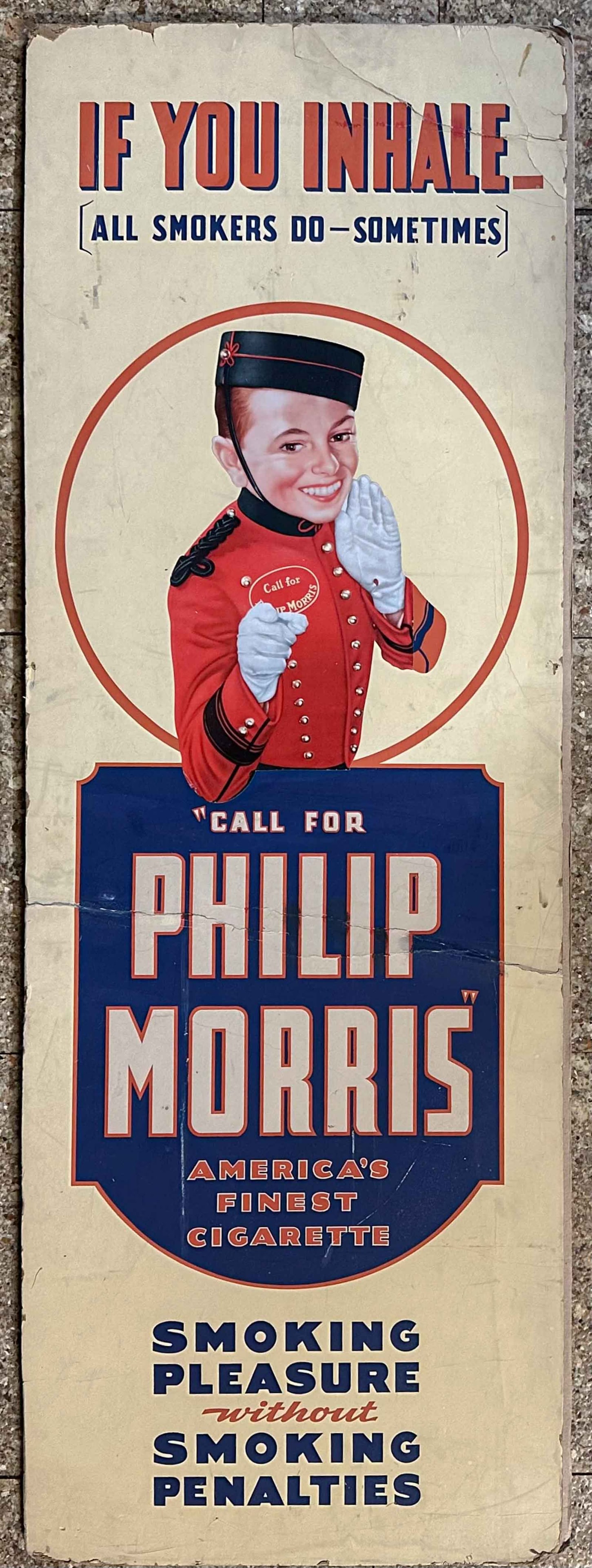 Phillip Brochures: Phillip Morris advertising sign, on heavy board, 43 x 15. Meltz Collection, Columbia County New York.