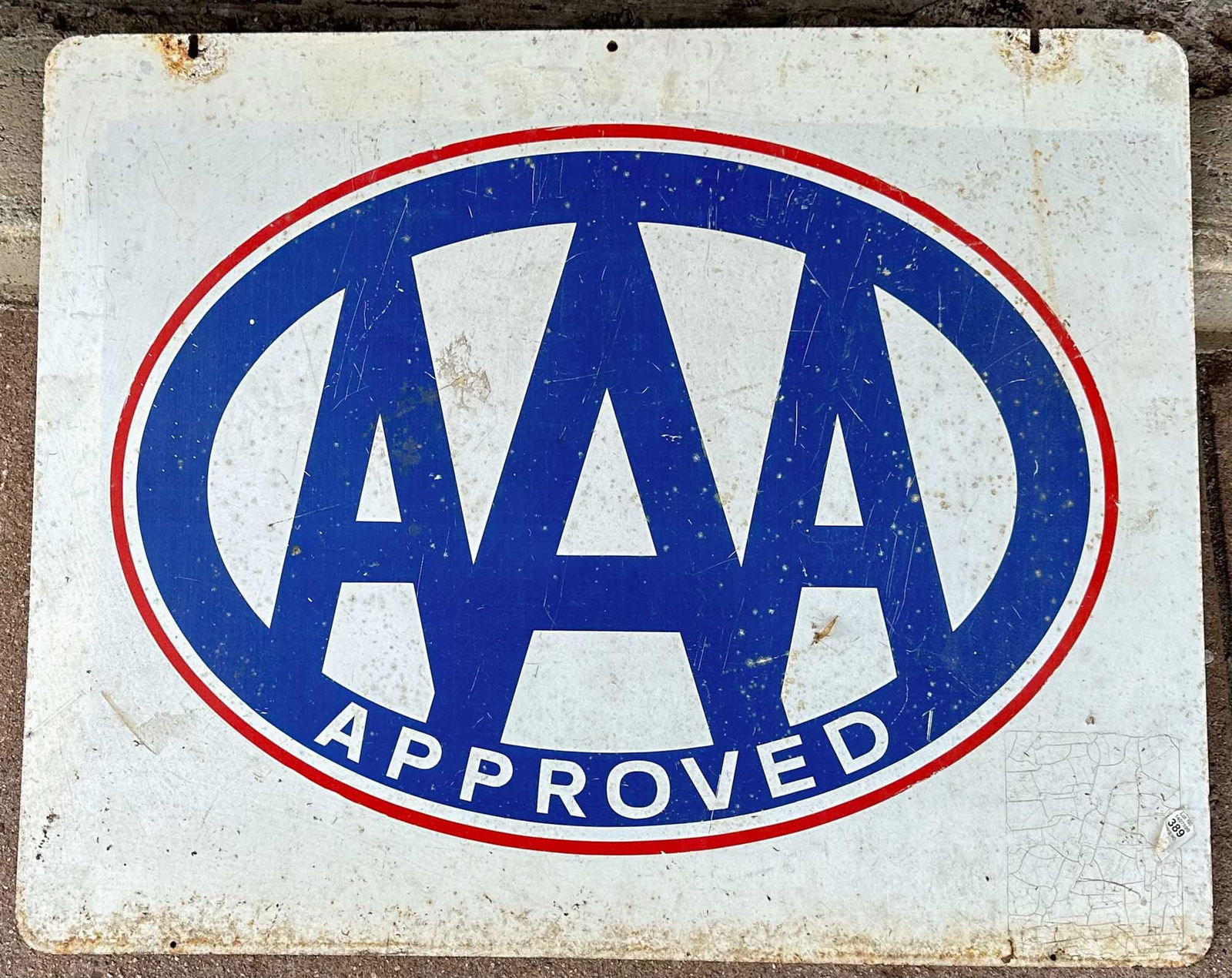 AAA Brochures: AAA auto club sign, painted, double sided, 24 x 30. Meltz Collection, Columbia County New York.