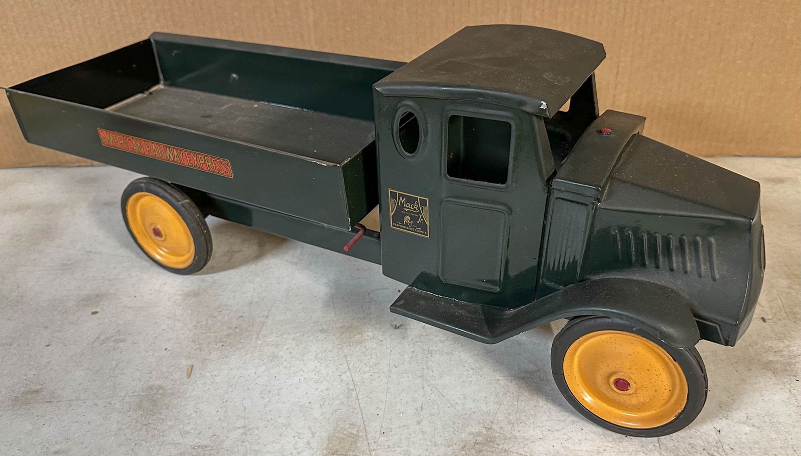 Steelcraft Truck: Ca 1927 Steelcraft Mack dump truck, 27 long, appears to be repainted, 27 long. Meltz Collection, Columbia County New York.