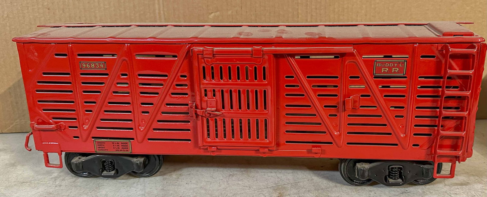 Buddy L Freight Tcar: Ca 1927 Buddy L freight car, appears to be repainted, 22 inches long. Meltz Collection, Columbia County New York.