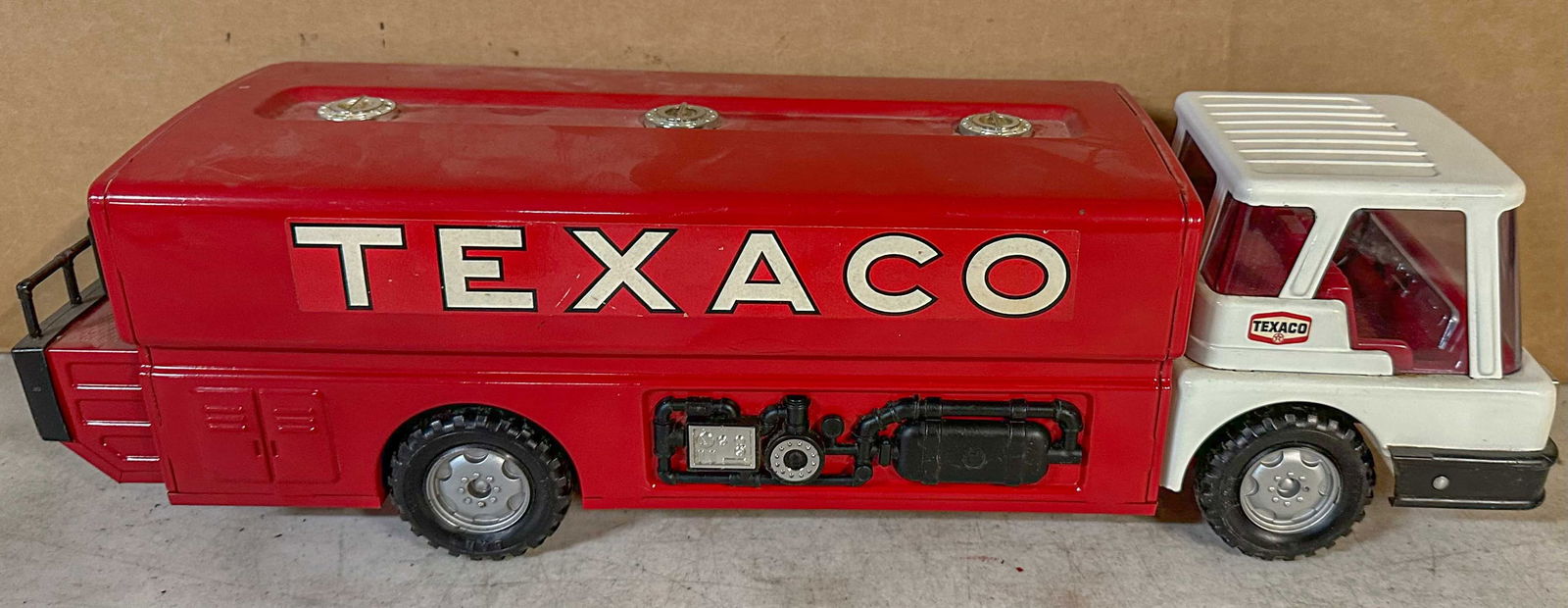 Texaco Tanker: Texaco Jet Fuel tanker truck, ERTL mfg, issued by Brown and Bigelow, appears to be NOS, 24 long. Meltz Collection, Columbia County New York.