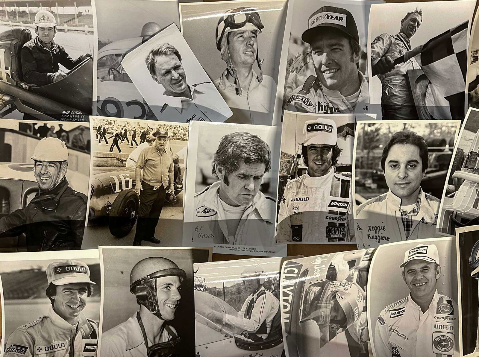 Racing Photos: Race related driver portrait photos, US and International GP drivers, most are 8 x 10, approx 200 (+). Marty Himes Racing Museum Collection Bay Shore New York.
