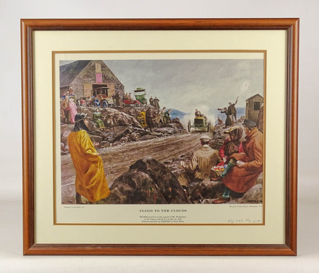 Peter Helck Print: Peter Helck, "Climb to the Clouds". Hand signed, frame 20" x 23 1/2".